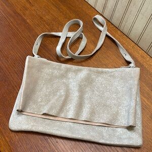 Mango Silver Suede Cow Leather Envelope Flap Bag, VGUC, Boho